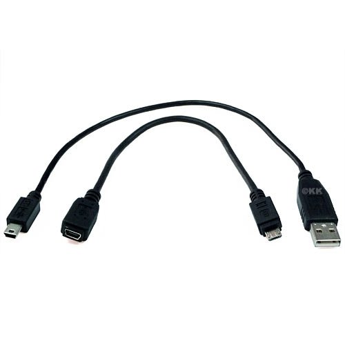 USB 2.0 (A auf Mini-B) + Micro-B-Adapterkabel (Stecker). 30cm+25cm.