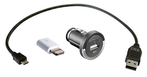 3er-Set: Lightning-Adapter + 30 cm-Micro-USB-Kabel + 1.200mA-KFZ-Ladeadapter