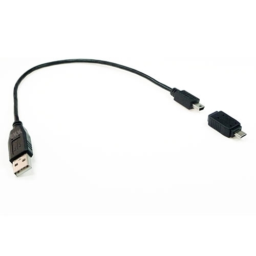 USB 2.0 (A auf Mini-B) + Micro-B-Adapter (Stecker).  30/35cm