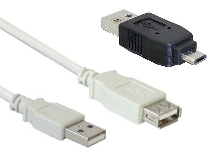 USB-Verlängerung (A auf A) SCHWARZ + A-auf-Micro-B-Adapter (2xStecker).  35/40cm.