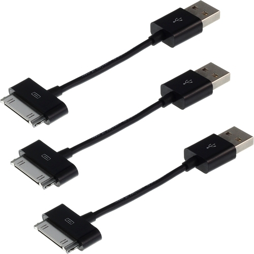 3x CLASSIC 30pin-DockConnector-USB-Daten-/Ladekabel für iPod, iPhone + iPad. 3x 10cm.