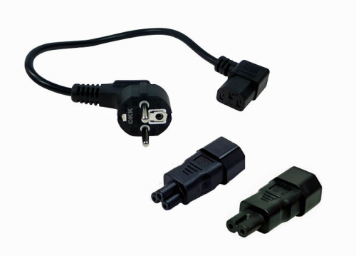 Strom-Set: Netzkabel mit Schutzkontaktstecker auf KGB. 50cm + Kleeblatt-Adapter + Euro8-Adapter