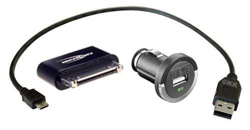 3er-Set: 30pin-DockConnector Adapter + 30 cm-USB-Micro-B-Kabel + 1.200mA-KFZ Ladeadapter