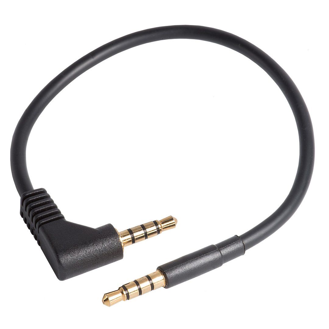 Premium-AUX-Kabel. 3,5-mm-Klinke. SlimLine- (für Bumper / Case) auf 90°-Stecker. 20cm