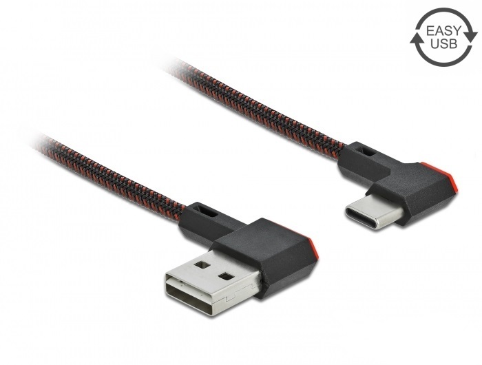 USB-C Kabel: USB-C gewinkelt 90° auf USB-A gewinkelt 90°. 25cm. schwarz.