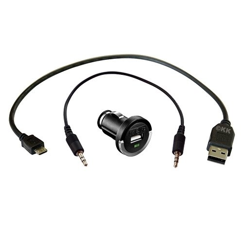 KFZ-Set: USB-Ladeadapter + Micro-B-Kabel + Audio-Kabel.