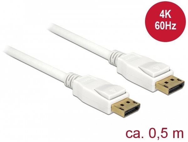 DisplayPort 1.2 Kabel. DisplayPort Stecker auf DisplayPort Stecker. 50cm. weiß.